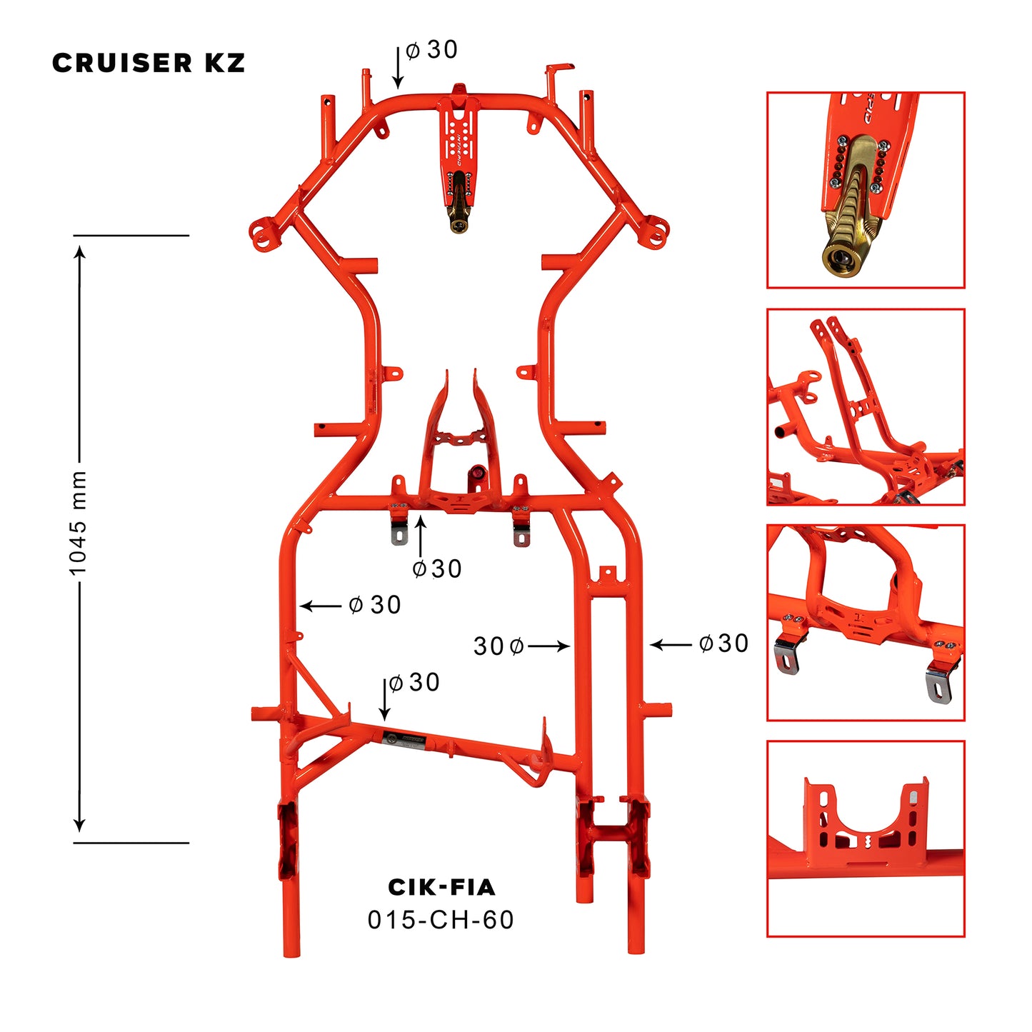 Intrepid Kart CHASSIS KZ – Modell CRUISER MS3, Rohr Ø30 mm, Radstand 1048 mm, CIK/FIA 015-CH-60 – Neue Homologation 2025/27