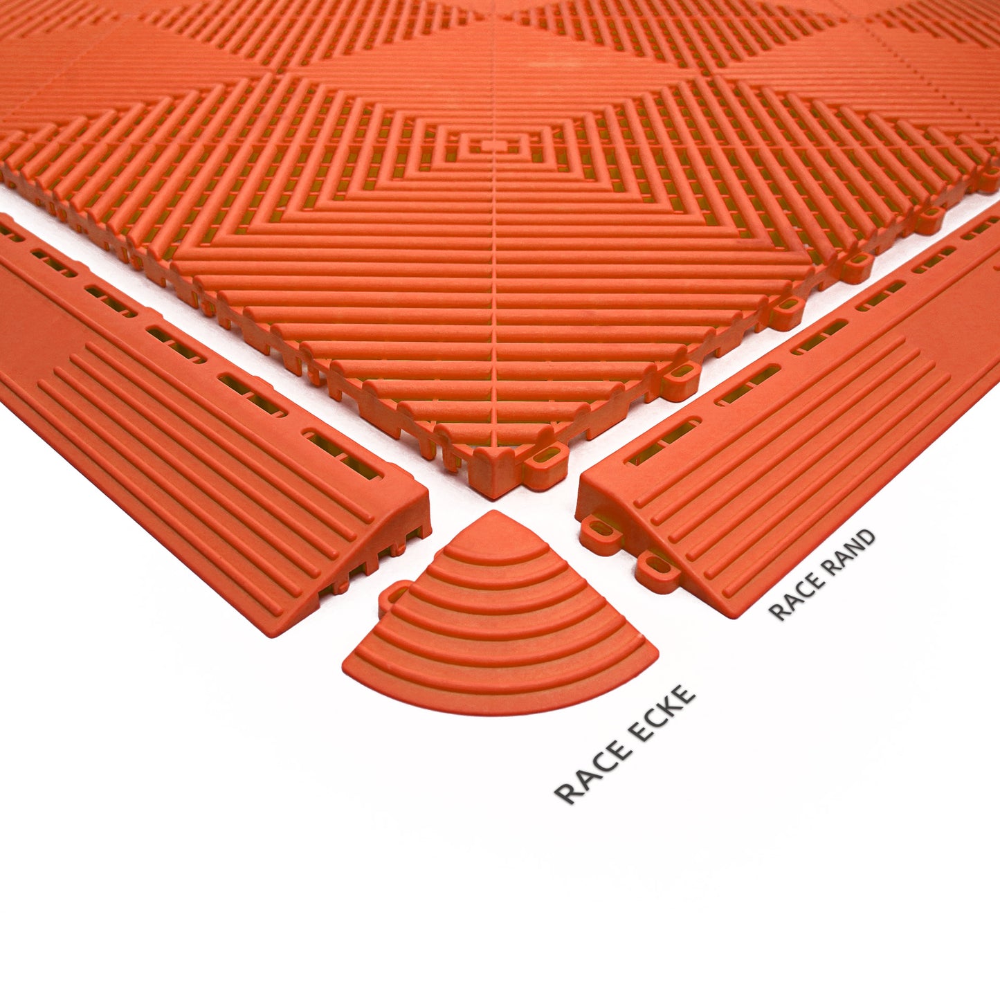 PP Klickfliese „Race“ Orange 400×400 mm – Robuste Bodenfliese für Garage & Werkstatt