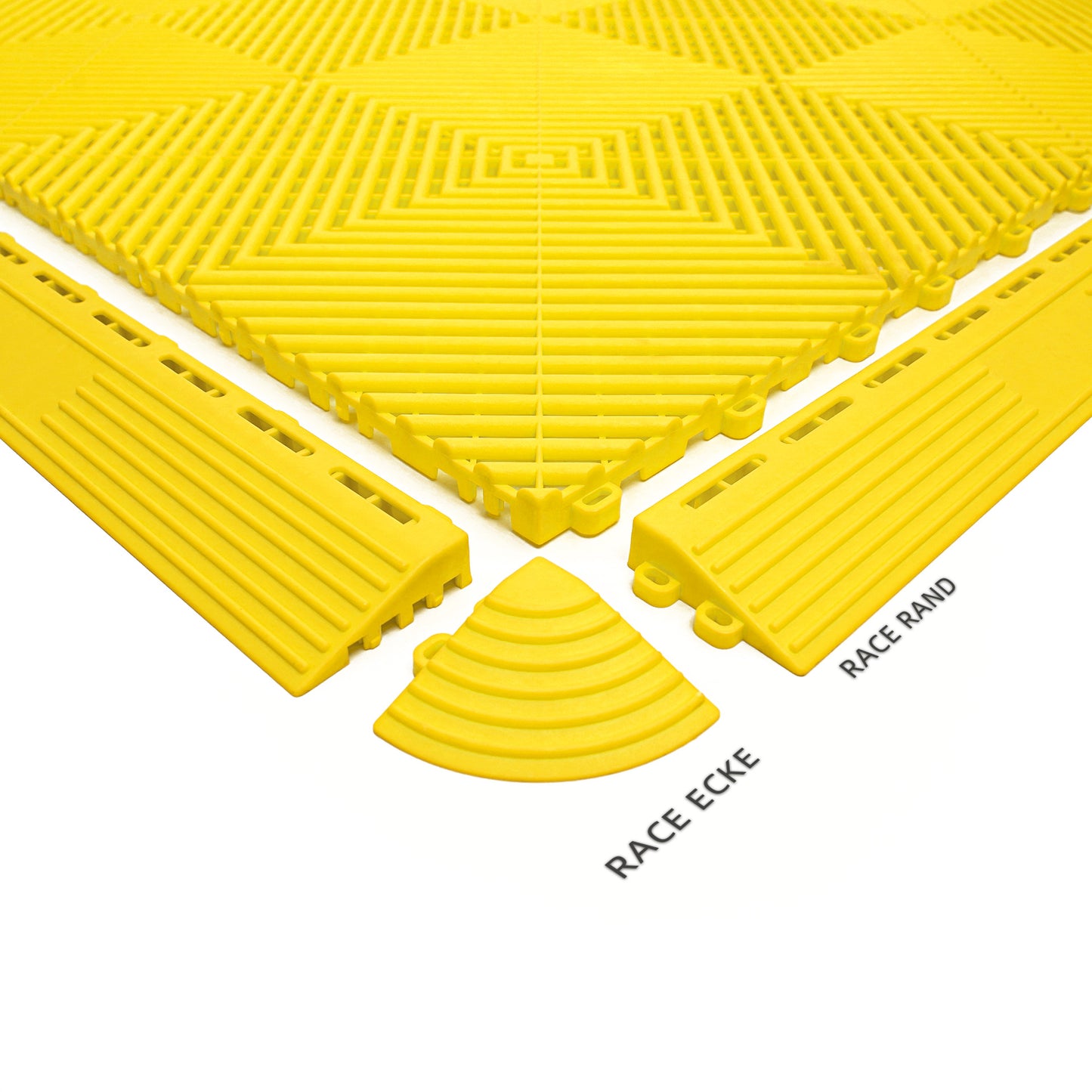 PP Klickfliese „Race“ Gelb 400×400 mm – Robuste Bodenfliese für Garage & Werkstatt