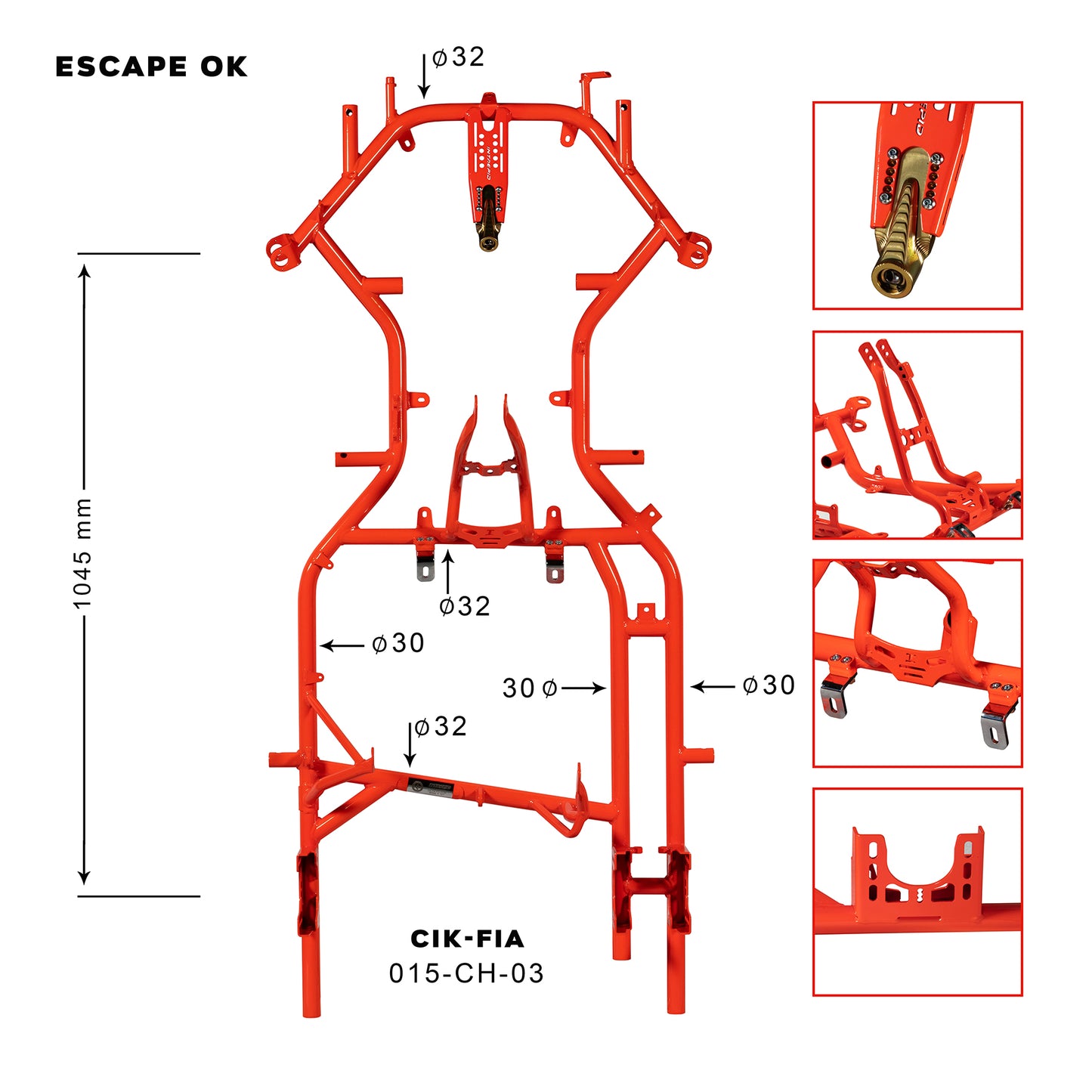 Intrepid Kart CHASSIS OK/JR – OK Modell ESCAPE-17, Rohre Ø32–30 mm, Radstand 1050 mm, CIK/FIA 015-CH-03 – Neue Homologation 2025/27