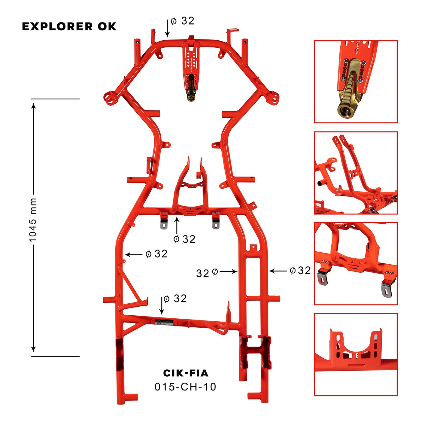 Intrepid Kart CHASSIS OK – Modell EXPLORER, Rohr Ø32 mm, Radstand 1045 mm, CIK/FIA 015-CH-10 – Neue Homologation 2025/27