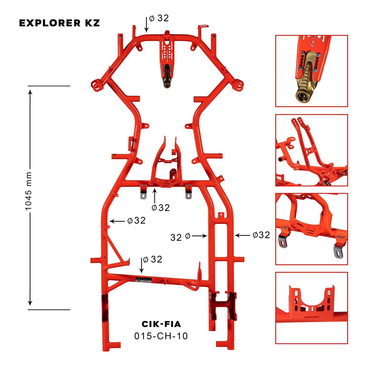 Intrepid Kart KZ CHASSIS – Modell EXPLORER, Rohr Ø32 mm, Radstand 1045 mm, CIK/FIA 015-CH-10 – Neue Homologation 2025/27
