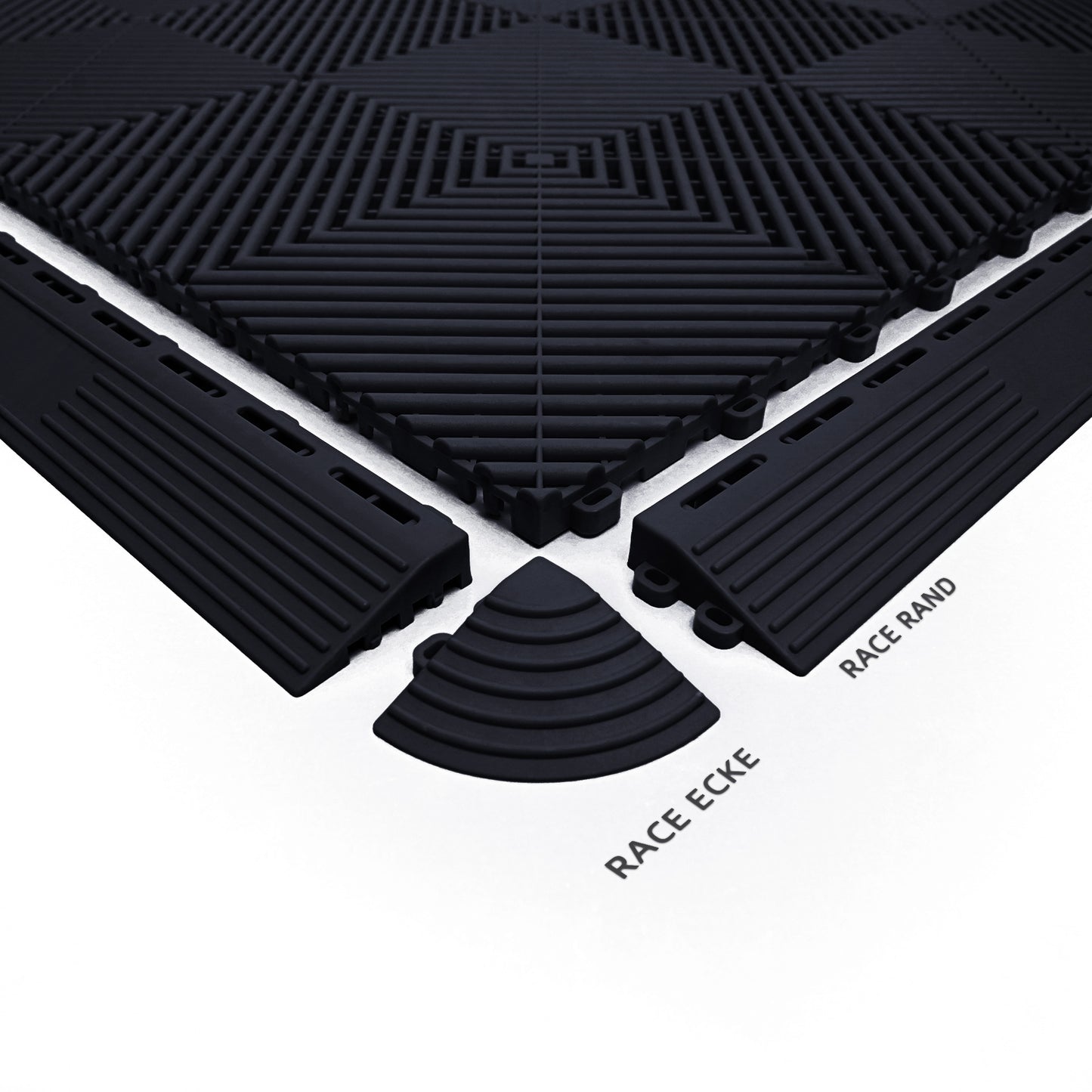 PP Klickfliese „Race“ Schwarz 400×400 mm – Robuste Bodenfliese für Garage & Werkstatt