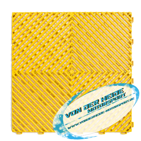 Gelbe PP-Klickfliese 400x400x18 mm für Werkstatt- und Garagenboden – robust, rutschfest & pflegeleicht für Gewerbe, Motorsport und Hobby
