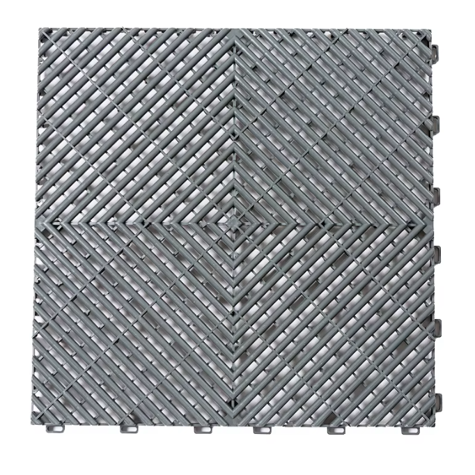 Graue PP-Klickfliese 400x400x18 mm für Werkstatt- und Garagenboden – strapazierfähig, rutschfest, ideal für Industrie & Hobbygarage