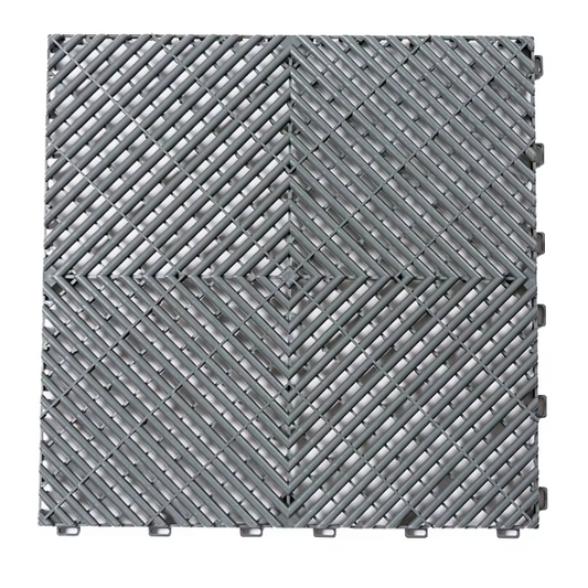 Graue PP-Klickfliese 400x400x18 mm für Werkstatt- und Garagenboden – strapazierfähig, rutschfest, ideal für Industrie & Hobbygarage