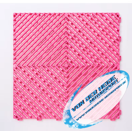 Pinke PP-Klickfliese 400x400x18 mm für Werkstatt- und Garagenboden – auffällig, rutschfest & strapazierfähig für Motorsport, Gewerbe & Events