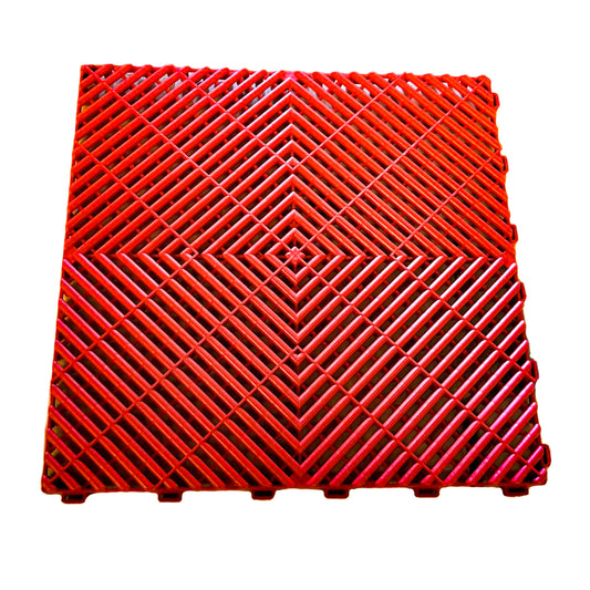 Rote PP-Klickfliese 400x400x18 mm für Werkstatt- und Garagenboden – rutschfest, robust & schnell verlegbar für Gewerbe und Motorsport